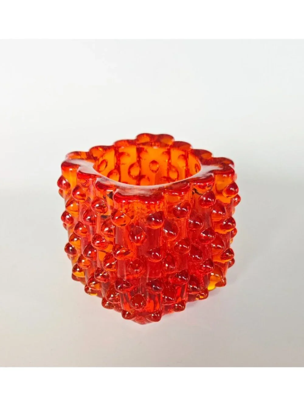 Mid-Century Fenton Glass Red, Amberina Glass Hobnail Candle Holder 2.5